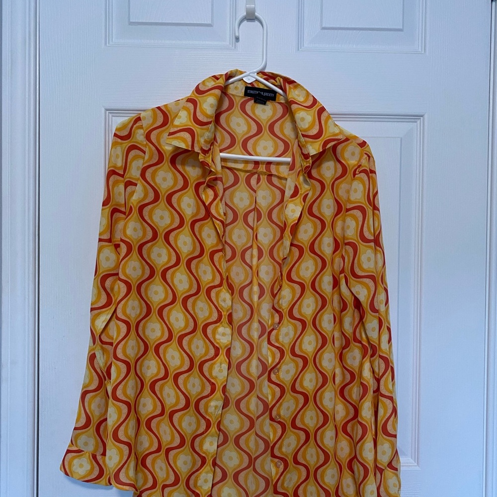 Vintage Style Sheer Blouse in Orange and Yellow